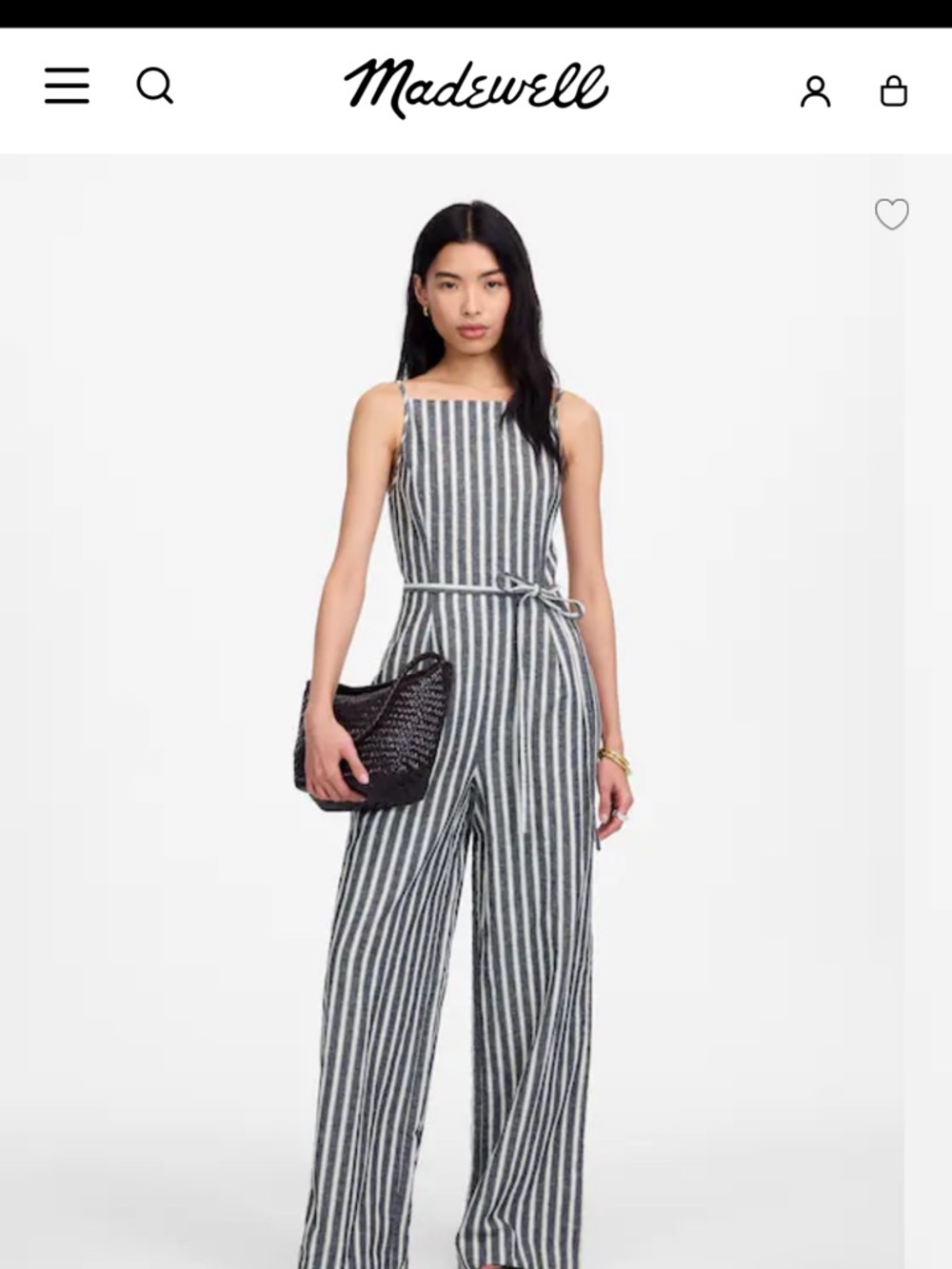 Madewell Black & White Vertical-Striped Sleeveless Linen Jumpsuit